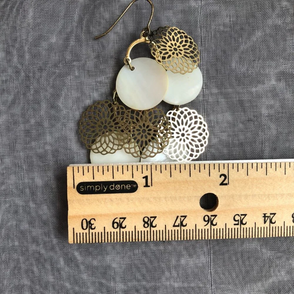 Bloomingdales Gold Tone Mother of Pearl Chandelier Statement Earrings Festival